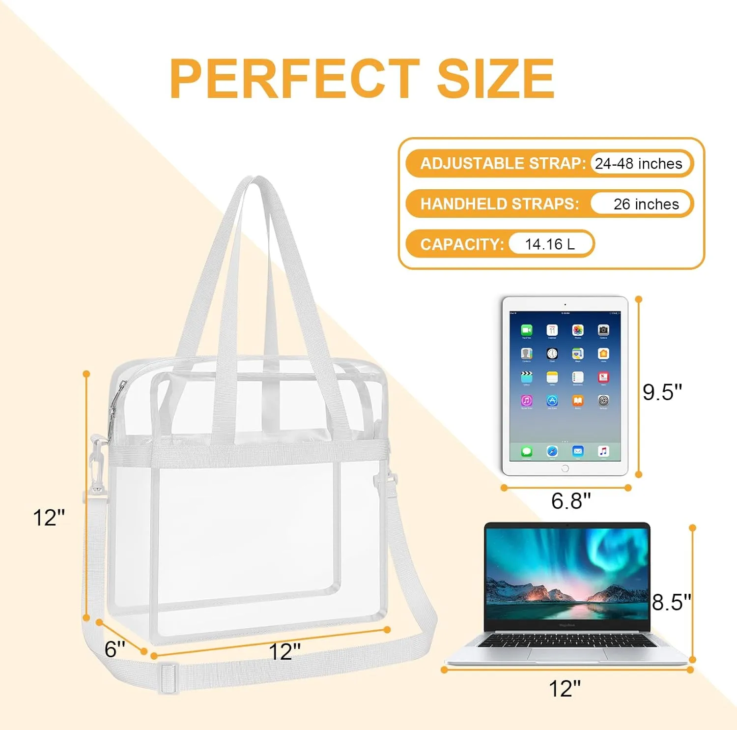 Clear Bag for Stadium Events—Clear Bag Tote Bag with Adjustable Straps for Work Travel Concerts