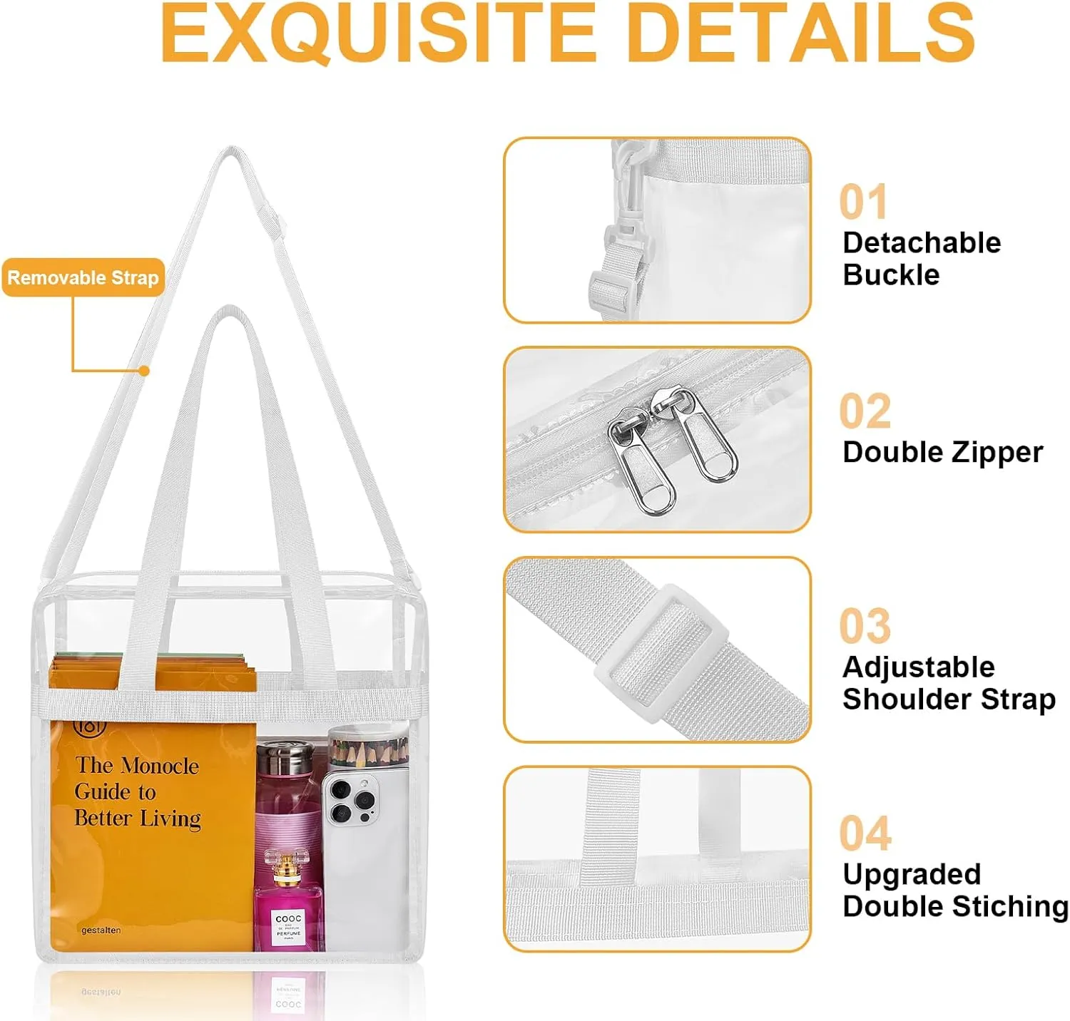 Clear Bag for Stadium Events—Clear Bag Tote Bag with Adjustable Straps for Work Travel Concerts