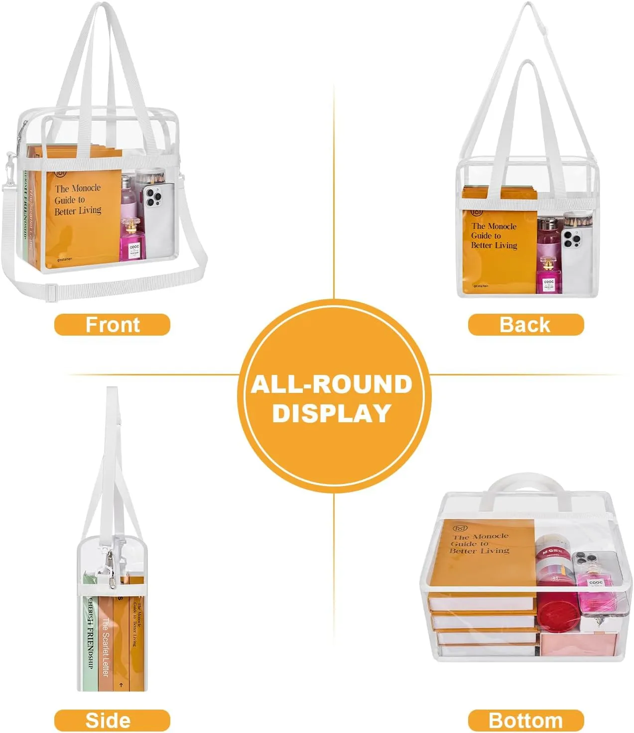 Clear Bag for Stadium Events—Clear Bag Tote Bag with Adjustable Straps for Work Travel Concerts