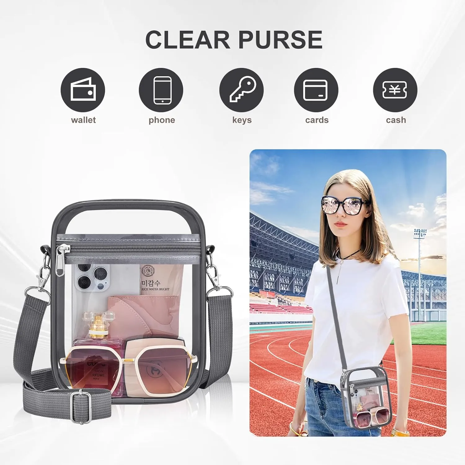 Clear Bag Stadium Approved Clear Purse for Women Clear Crossbody Bag for Stadium Events Concerts Festivals