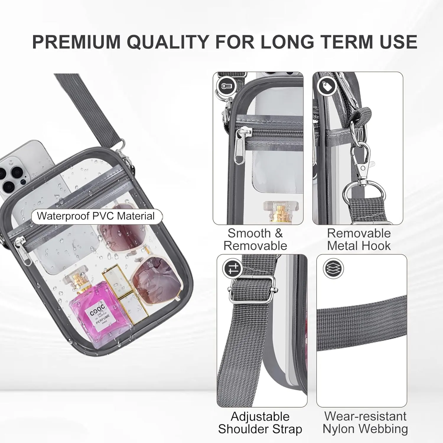 Clear Bag Stadium Approved Clear Purse for Women Clear Crossbody Bag for Stadium Events Concerts Festivals
