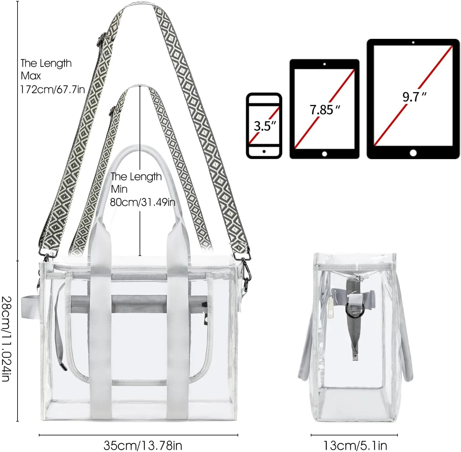 Clear Bags for Women Tote Bag, Crossbody Bag, Stadium Approved Clear Purse for Sports Events, Concert, Work & Beach