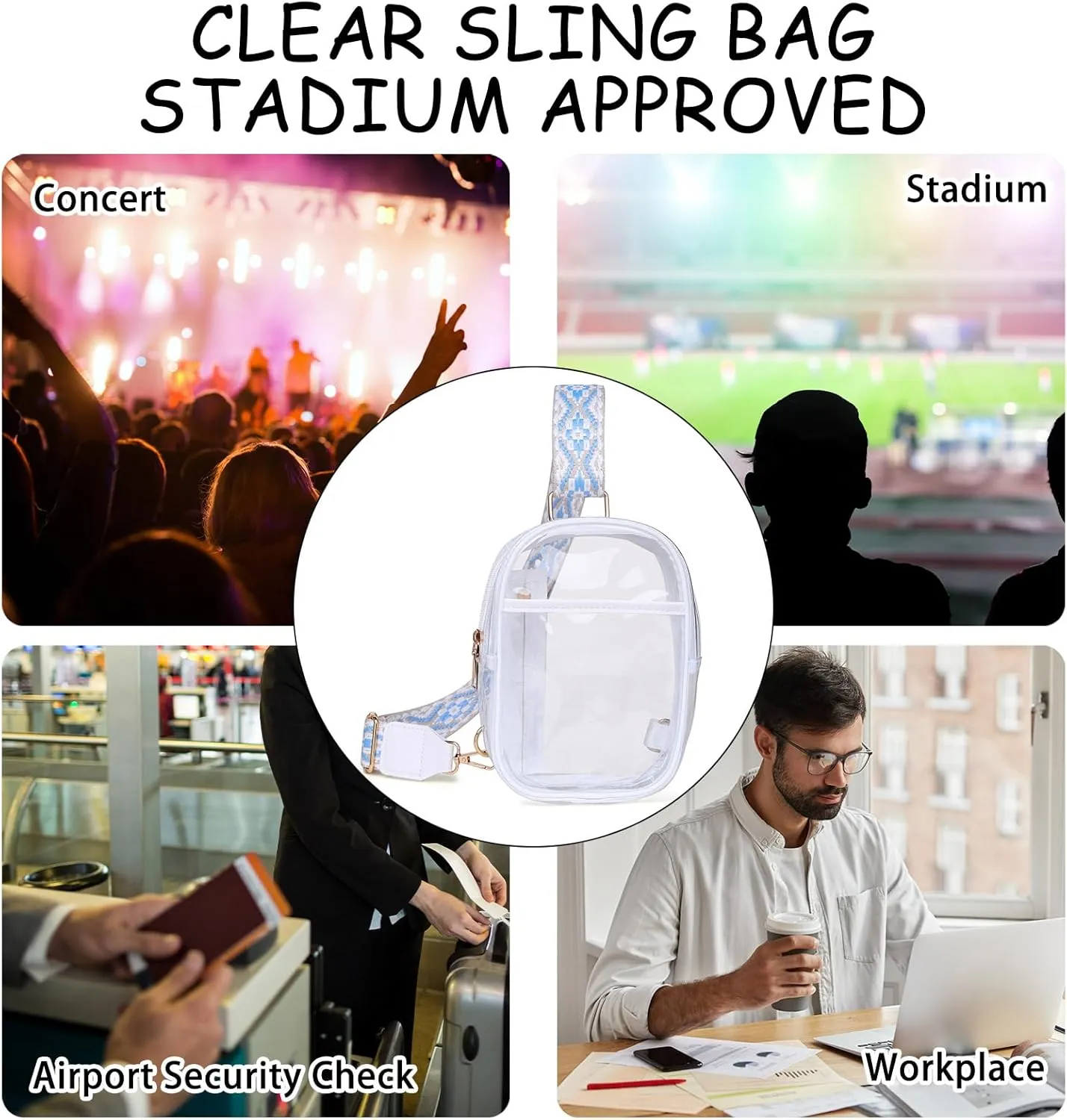 Clear Crossbody Bag for Stadium Events, Stadium Approved Clear Sling Bags for Game Day, Concerts