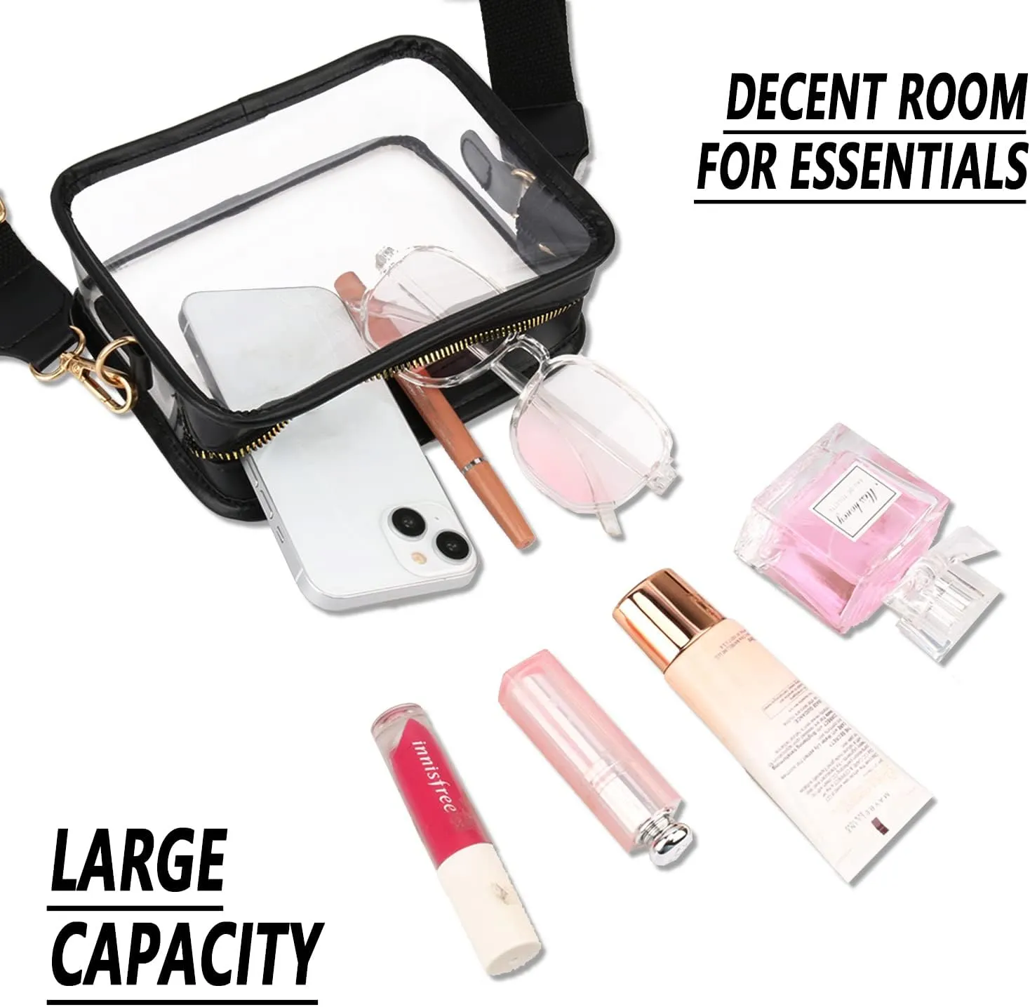 Clear Crossbody Bag for Women - Stadium Approved Clear Purse with Adjustable Strap