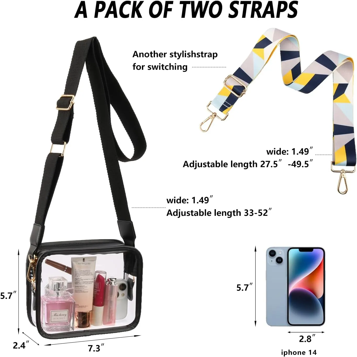 Clear Crossbody Bag for Women - Stadium Approved Clear Purse with Adjustable Strap