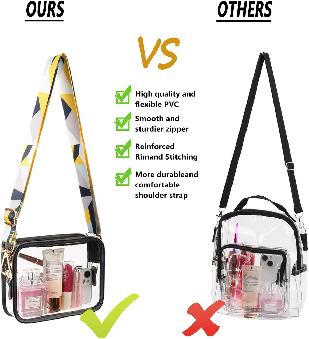 Clear Crossbody Bag for Women - Stadium Approved Clear Purse with Adjustable Strap