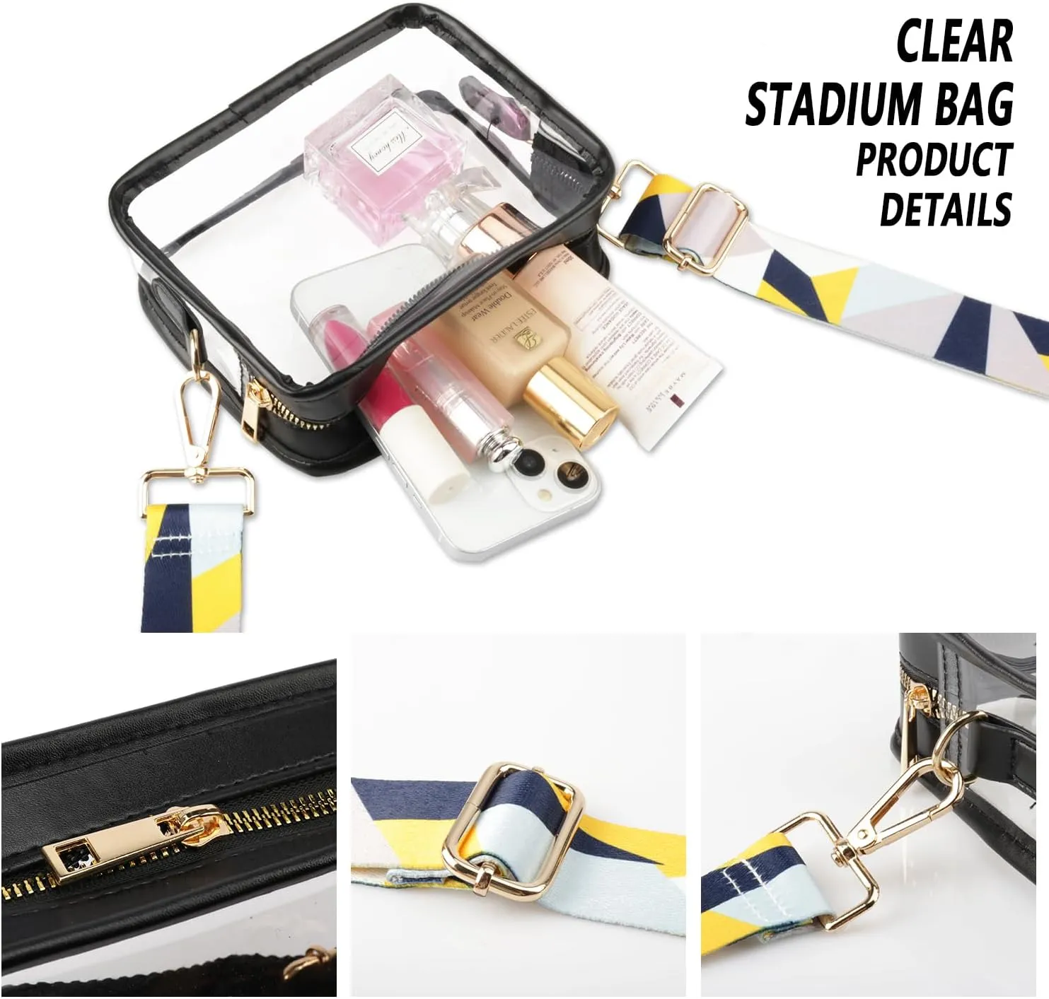 Clear Crossbody Bag for Women - Stadium Approved Clear Purse with Adjustable Strap
