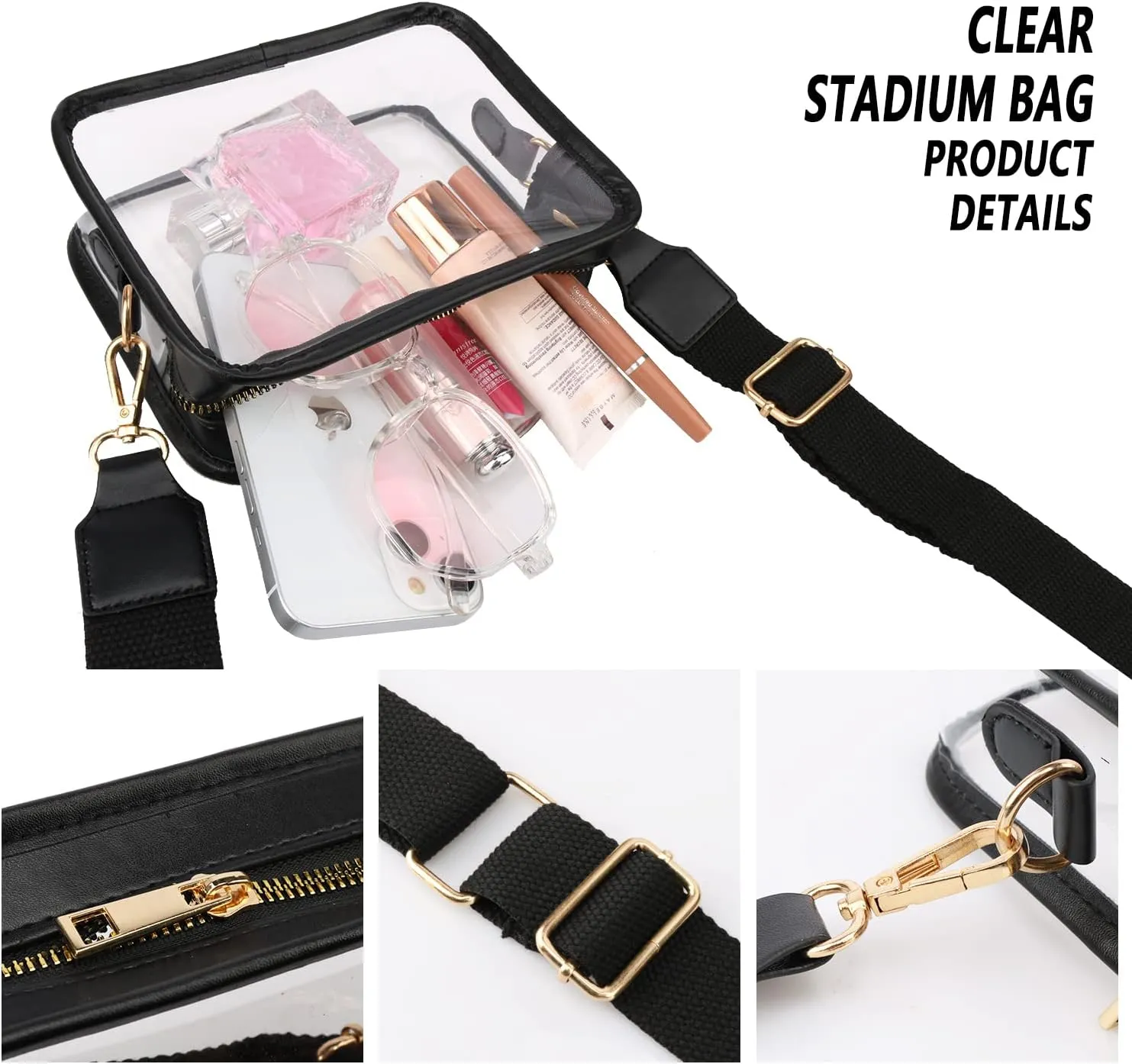 Clear Crossbody Bag for Women - Stadium Approved Clear Purse with Adjustable Strap