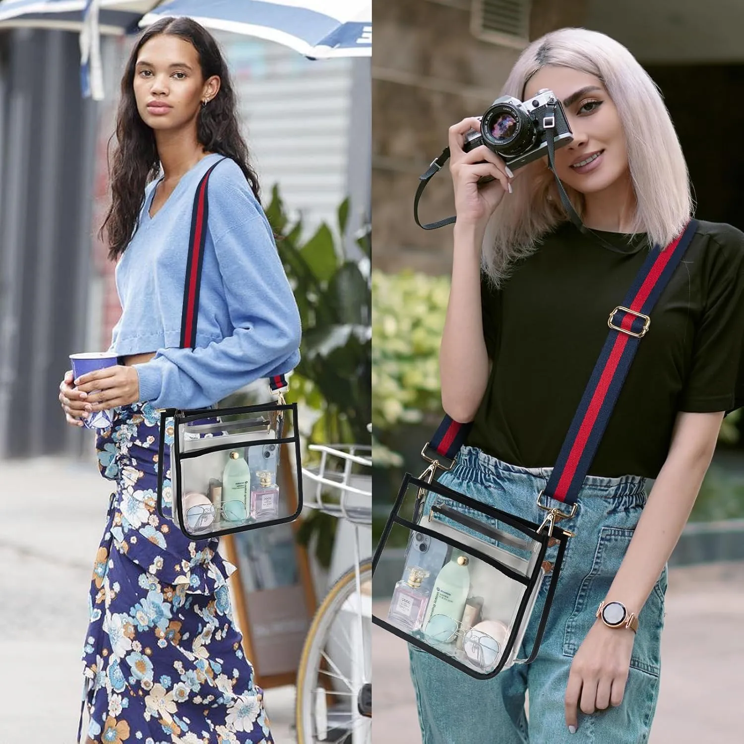 Clear Crossbody Bag Stadium Approved, Adjustable Shoulder Strap Clear Purse Bag for Concerts Sports Events Festivals