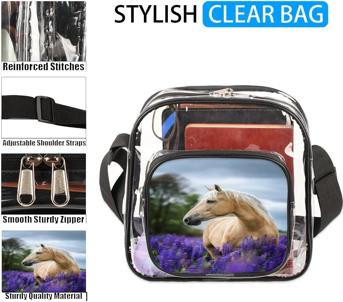 Clear Crossbody Bag Stadium Approved for Women and Men Transparent Messenger Shoulder Bag Clear Purse Bag
