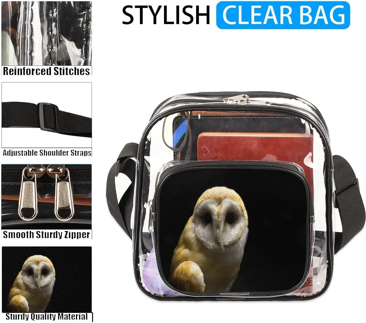 Clear Crossbody Bag Stadium Approved for Women and Men Transparent Messenger Shoulder Bag Clear Purse Bag