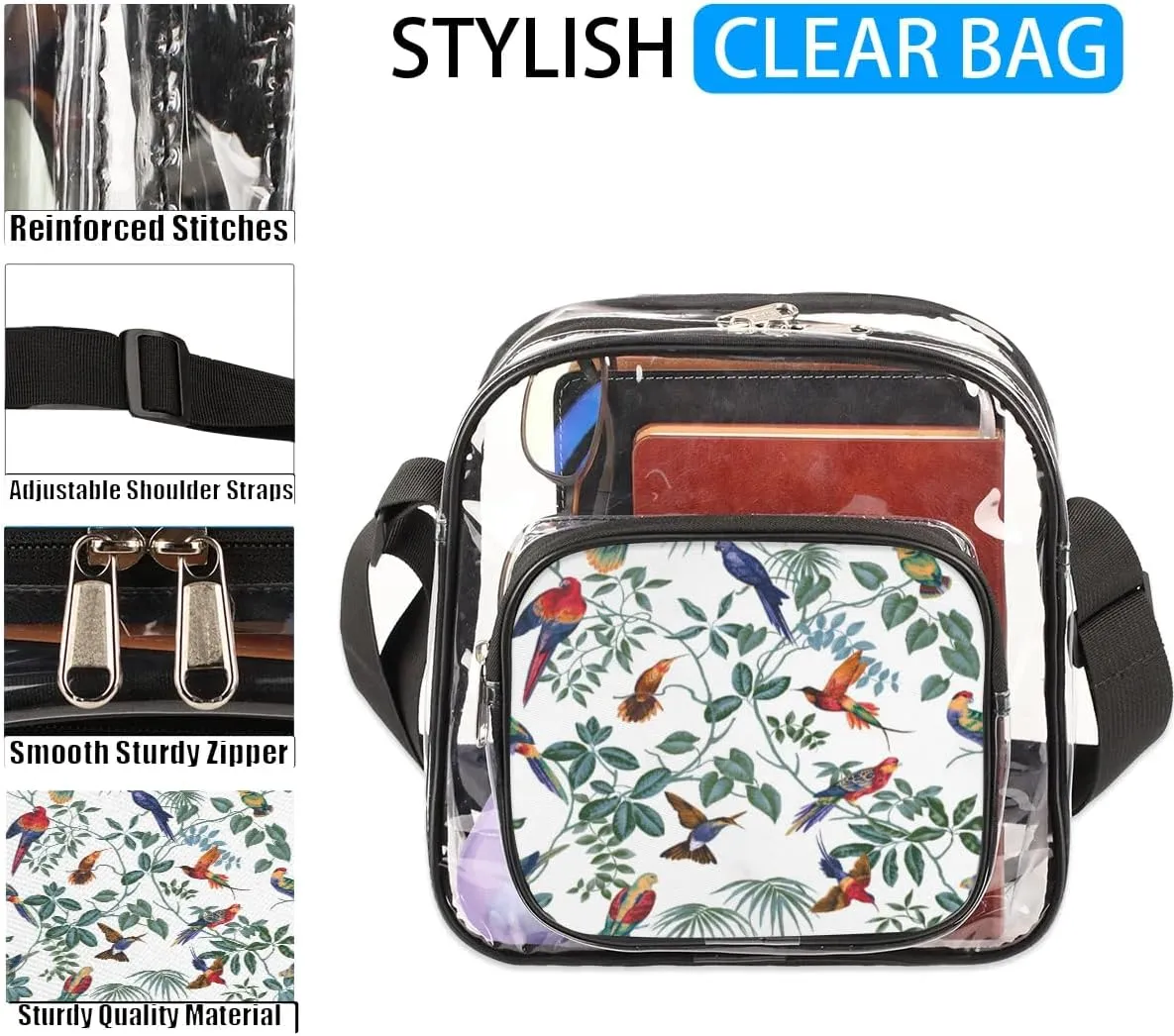 Clear Crossbody Bag Stadium Approved for Women and Men Transparent Messenger Shoulder Bag Clear Purse Bag