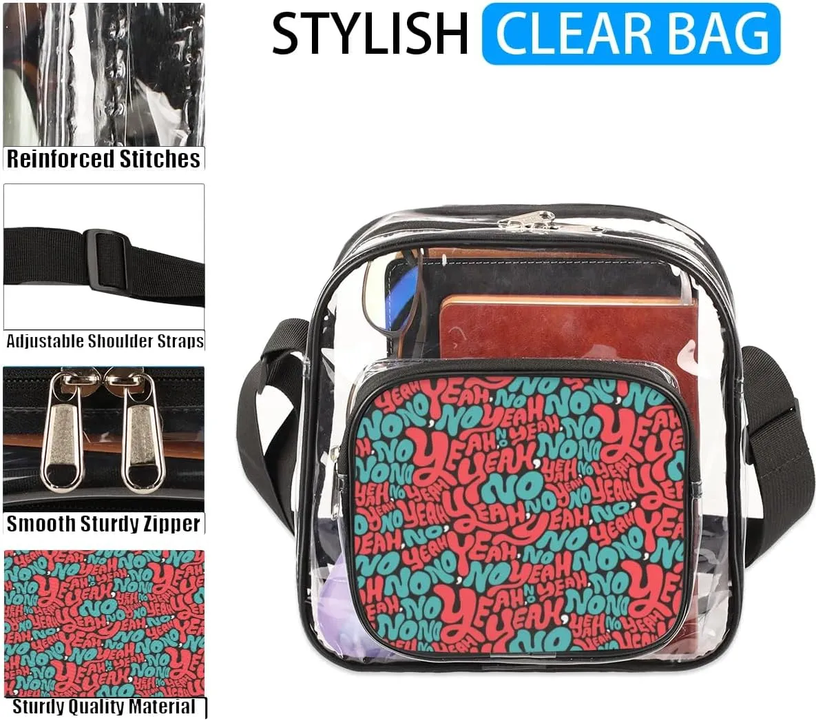 Clear Crossbody Bag Stadium Approved for Women and Men Transparent Messenger Shoulder Bag Clear Purse Bag