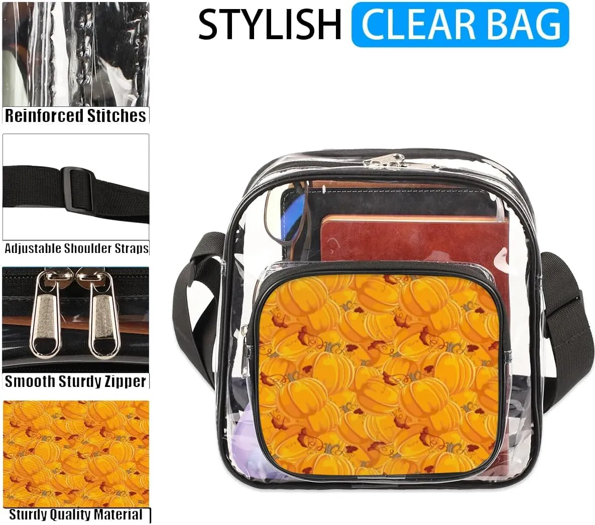 Clear Crossbody Bag Stadium Approved for Women and Men Transparent Messenger Shoulder Bag Clear Purse Bag