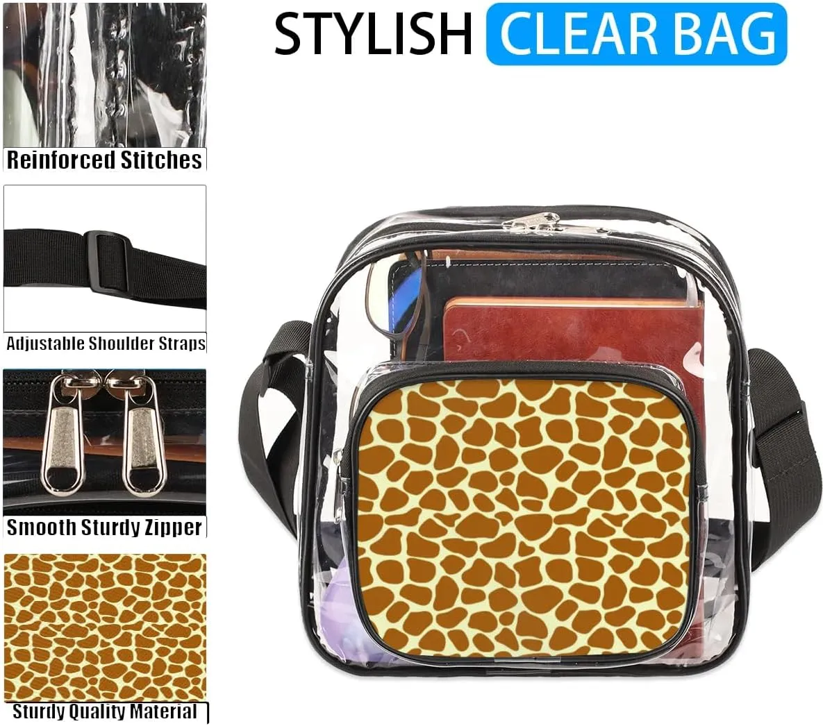 Clear Crossbody Bag Stadium Approved for Women and Men Transparent Messenger Shoulder Bag Clear Purse Bag