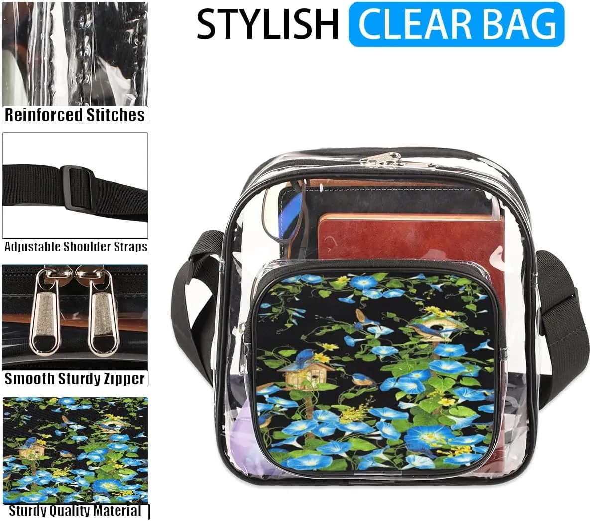 Clear Crossbody Bag Stadium Approved for Women and Men Transparent Messenger Shoulder Bag Clear Purse Bag
