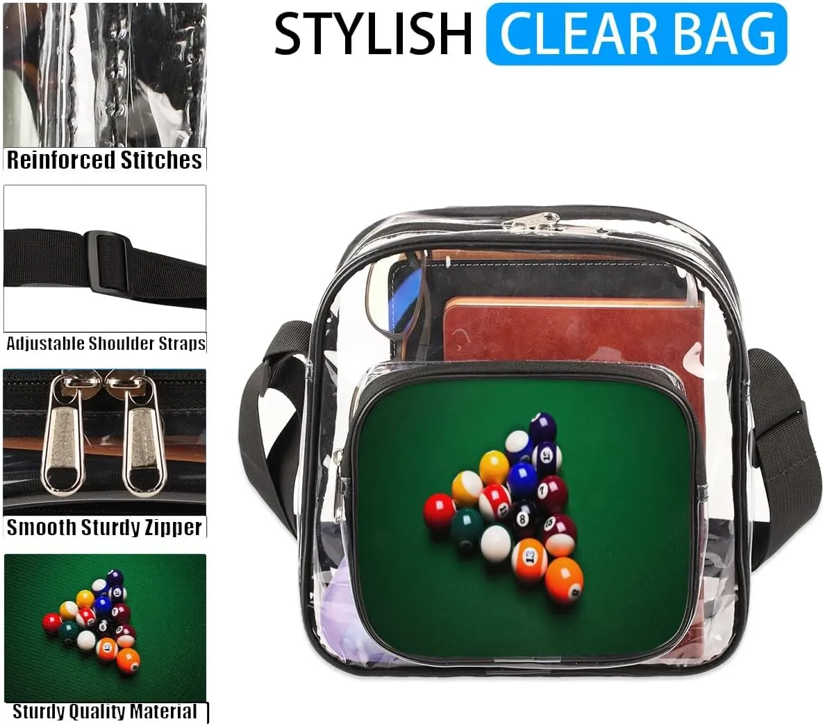 Clear Crossbody Bag Stadium Approved for Women and Men Transparent Messenger Shoulder Bag Clear Purse Bag