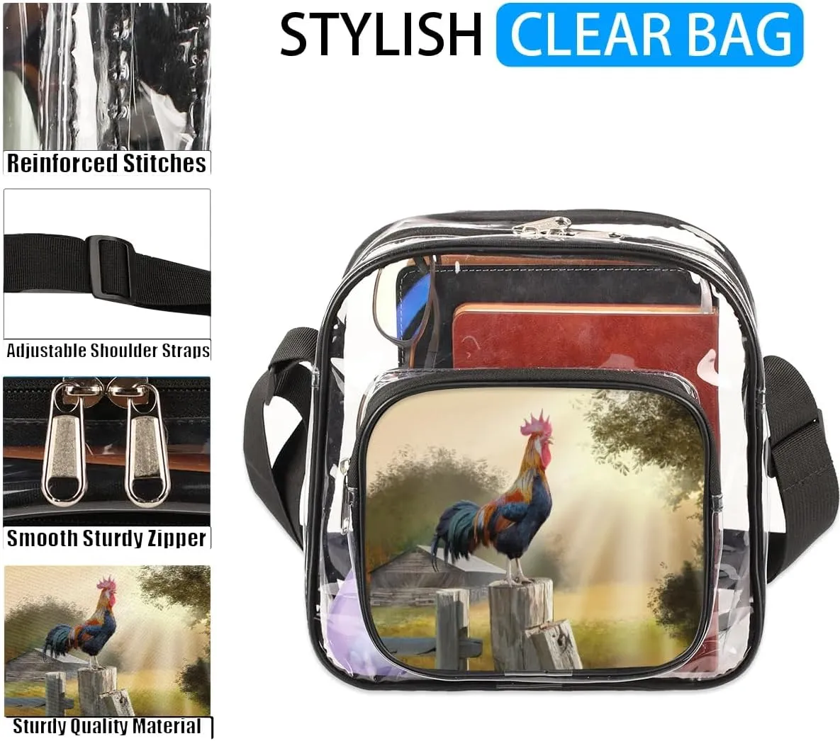 Clear Crossbody Bag Stadium Approved for Women and Men Transparent Messenger Shoulder Bag Clear Purse Bag