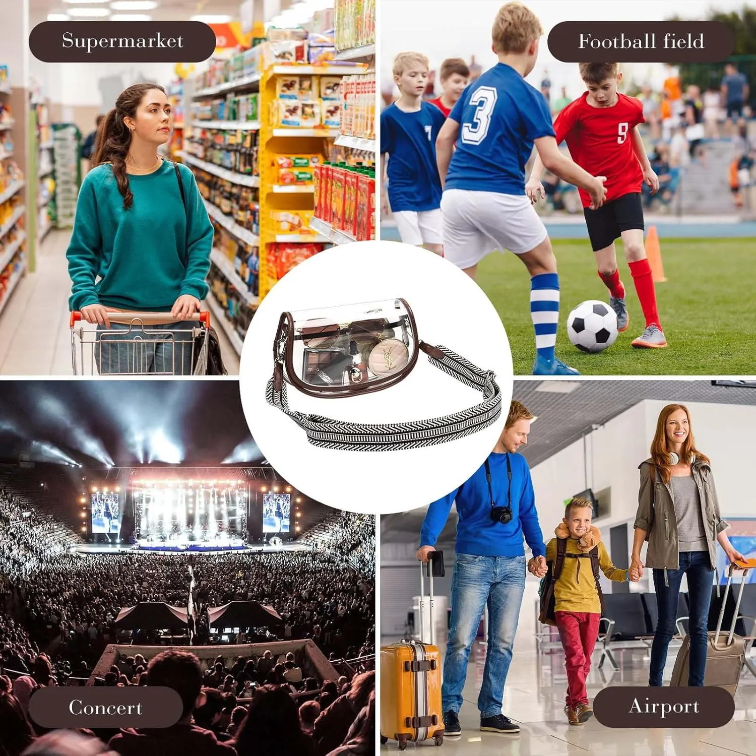Clear Crossbody Bag Stadium Approved for Women，clear Bags for Stadium Events,clear Purse for Concerts