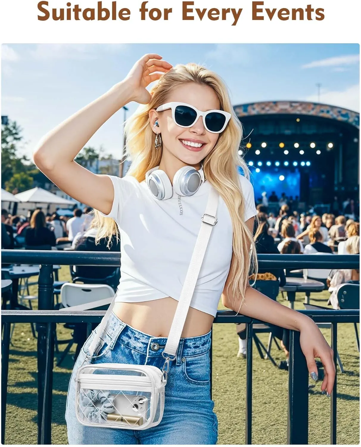 Clear Crossbody Bag Stadium Approved, Small Clear Purse for Women Stadium Crossbody for Events Sports Outfits