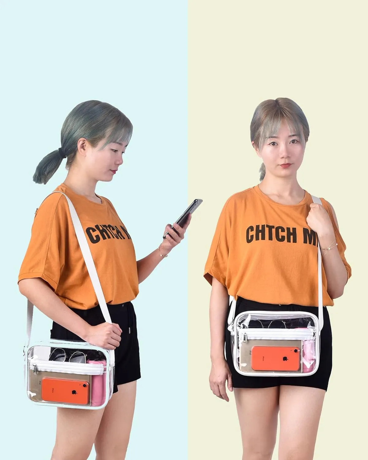 Clear Crossbody Messenger Shoulder Bag for Stadium Events, Clear Purse for Work Travel Concert and Sport Events