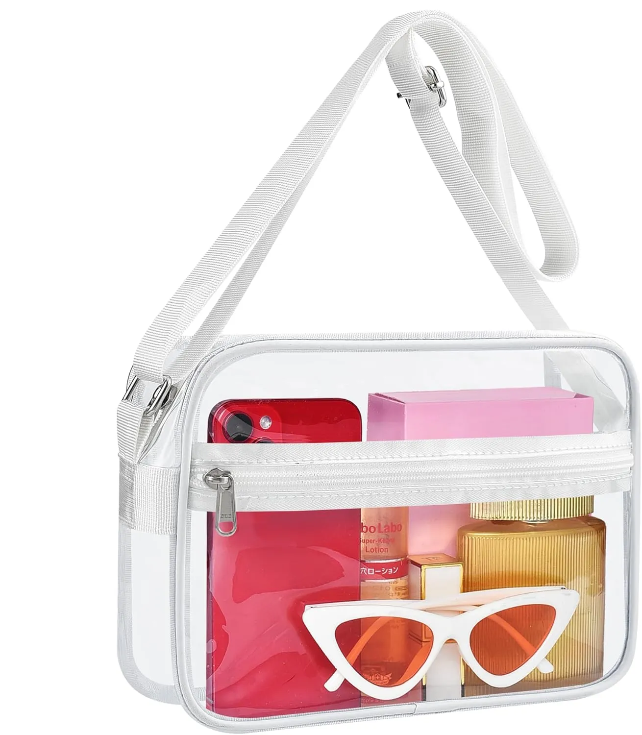 Clear Crossbody Messenger Shoulder Bag for Stadium Events, Clear Purse for Work Travel Concert and Sport Events