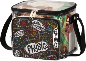 Clear Lunch Bag with Adjustable Strap and Physical Discipline Pattern Printed Front Zipper Pocket Unique See Through Reusable Plastic Lunch Box for Women Men 9.4x8.6x6.3 inch
