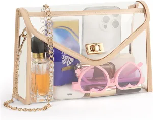 Clear Purse for Women Stadium Approved, PVC Clear Crossbody Bag Transparent Bag for Stadium Events Concerts