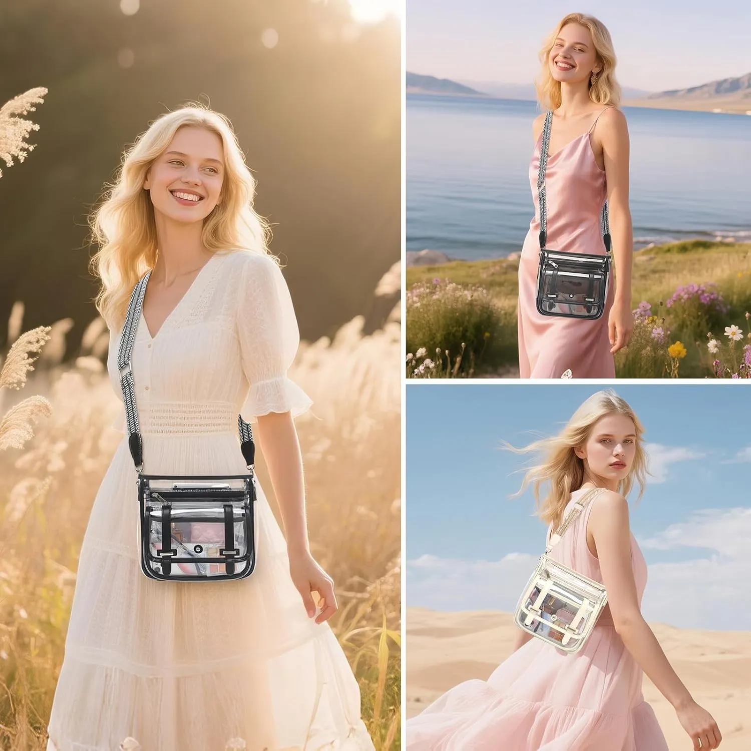 Clear Purse, PVC Clear Crossbody Bags for Women Heavy Duty Transparent Bag for Stadium Events See Through Concert Bag