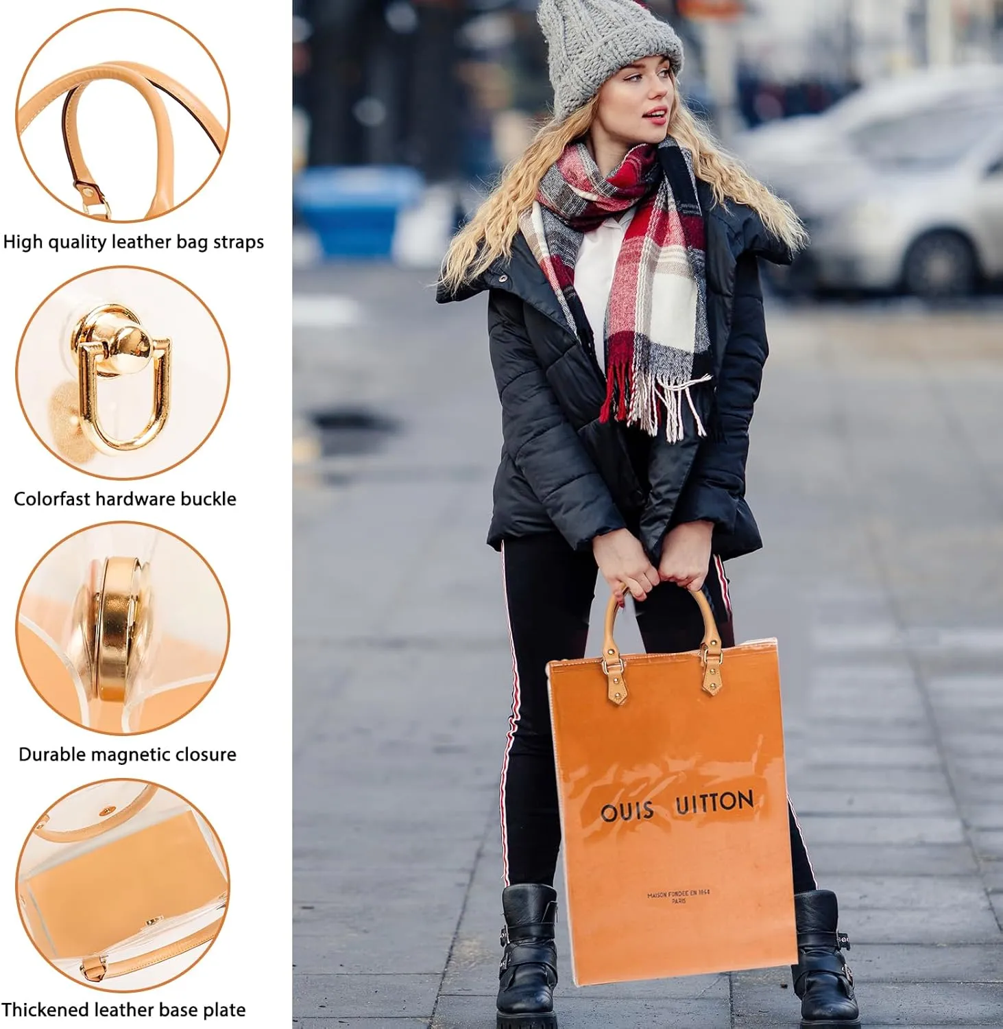 Clear PVC DIY Tote Bag Handbag Making Kit Handmade Gift Bag Craft Accessory Tool Set Birthday Holiday Gift Bag (C)