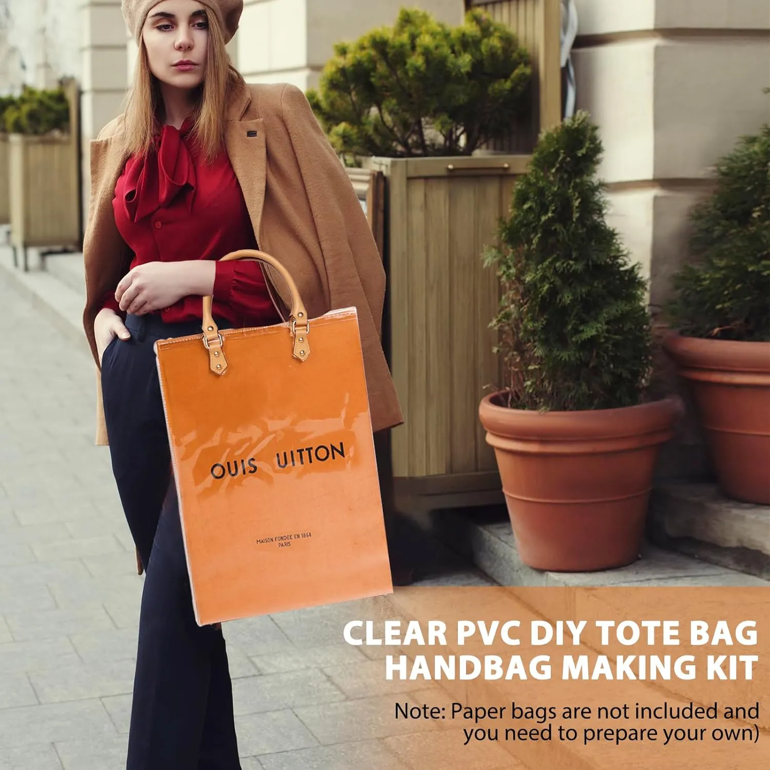 Clear PVC DIY Tote Bag Handbag Making Kit Handmade Gift Bag Craft Accessory Tool Set Birthday Holiday Gift Bag (C)