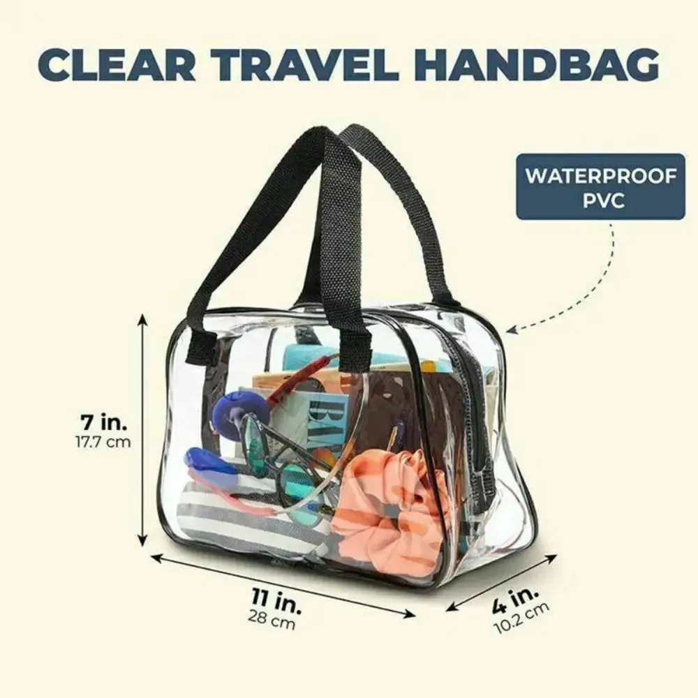 Clear PVC Travel & Concert Tote Bag – Stadium Approved Transparent Cosmetic & Toiletry Organizer