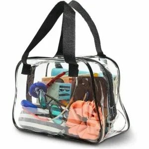 Clear PVC Travel & Concert Tote Bag – Stadium Approved Transparent Cosmetic & Toiletry Organizer
