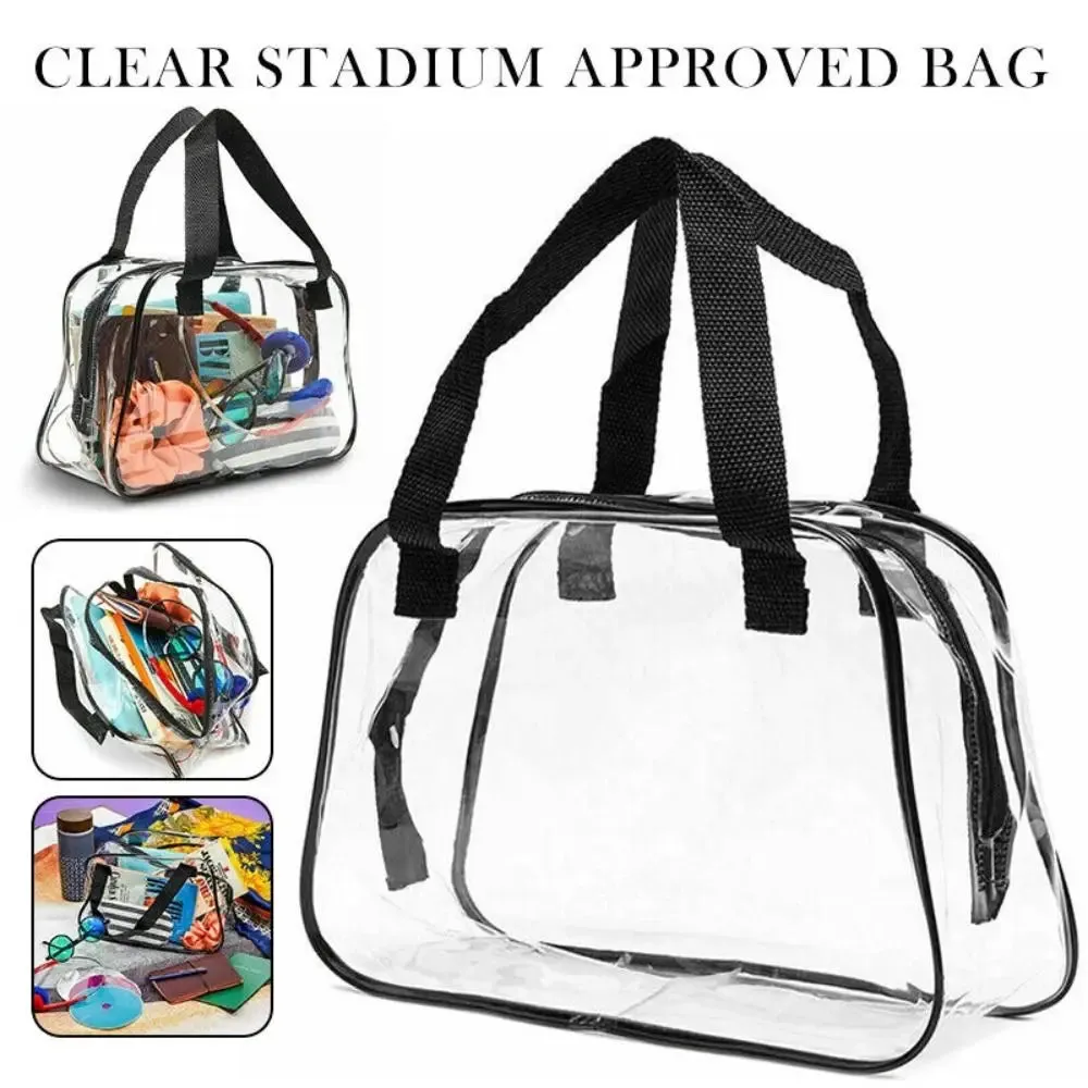 Clear PVC Travel & Concert Tote Bag – Stadium Approved Transparent Cosmetic & Toiletry Organizer