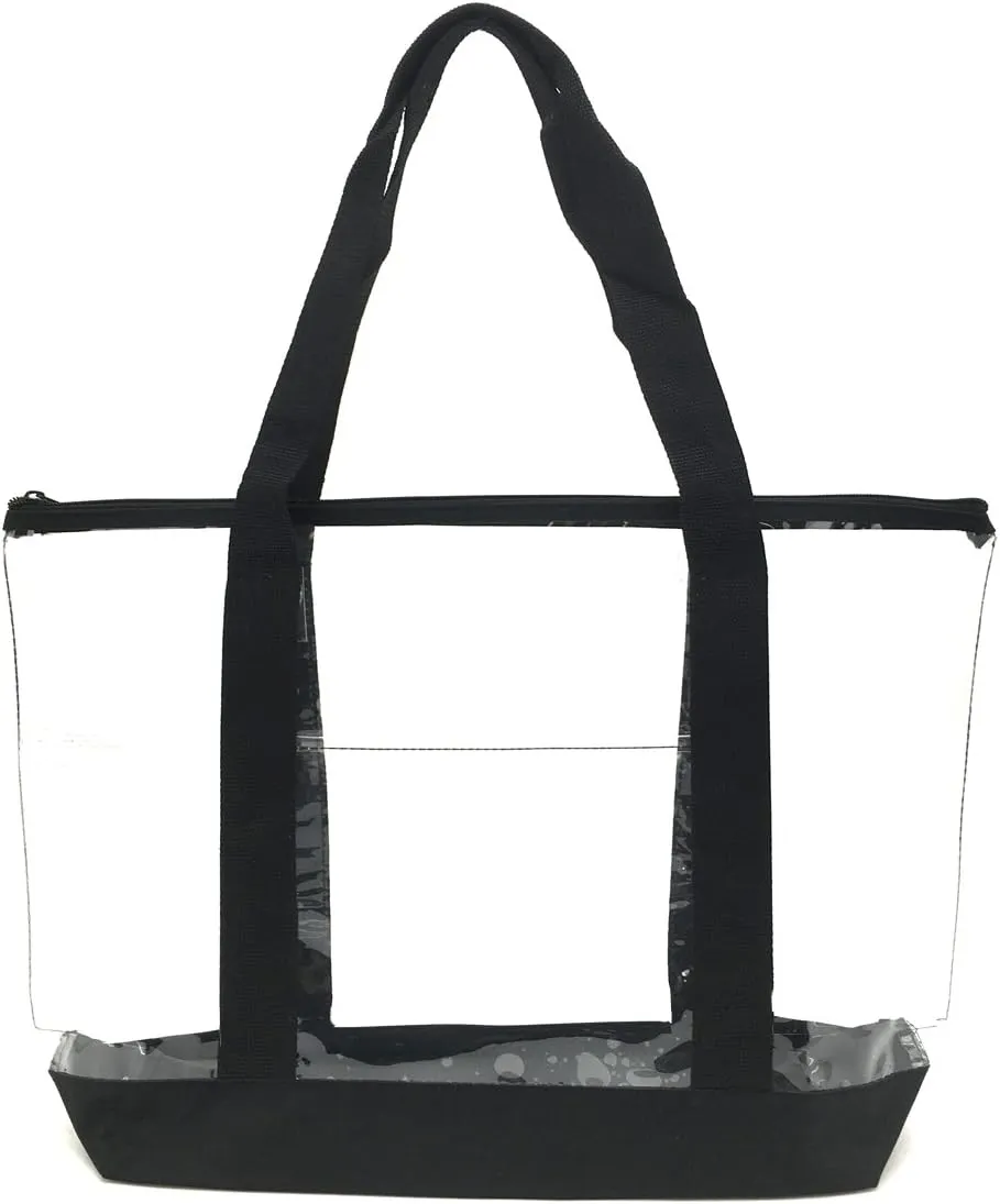 Clear PVC Zipper Tote Bag/Security Clear Tote Bag/Work Tote Bag (Black)