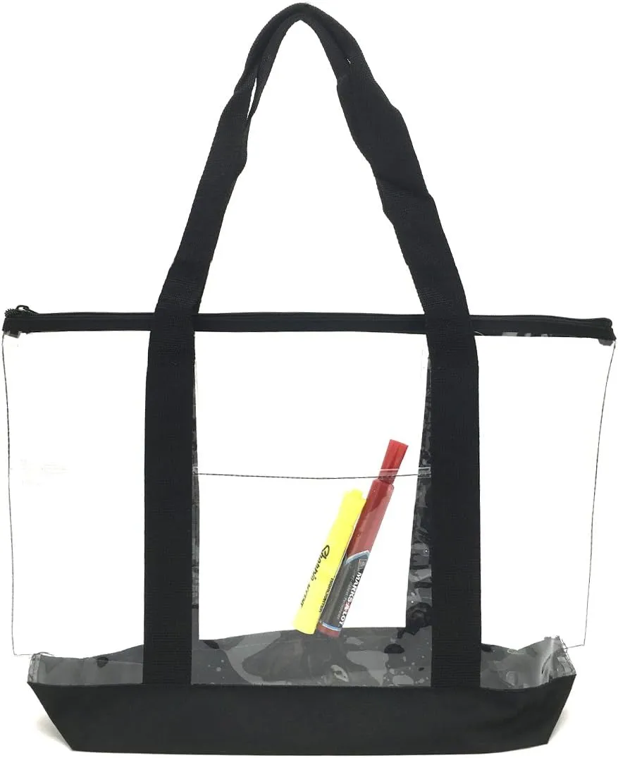 Clear PVC Zipper Tote Bag/Security Clear Tote Bag/Work Tote Bag (Black)
