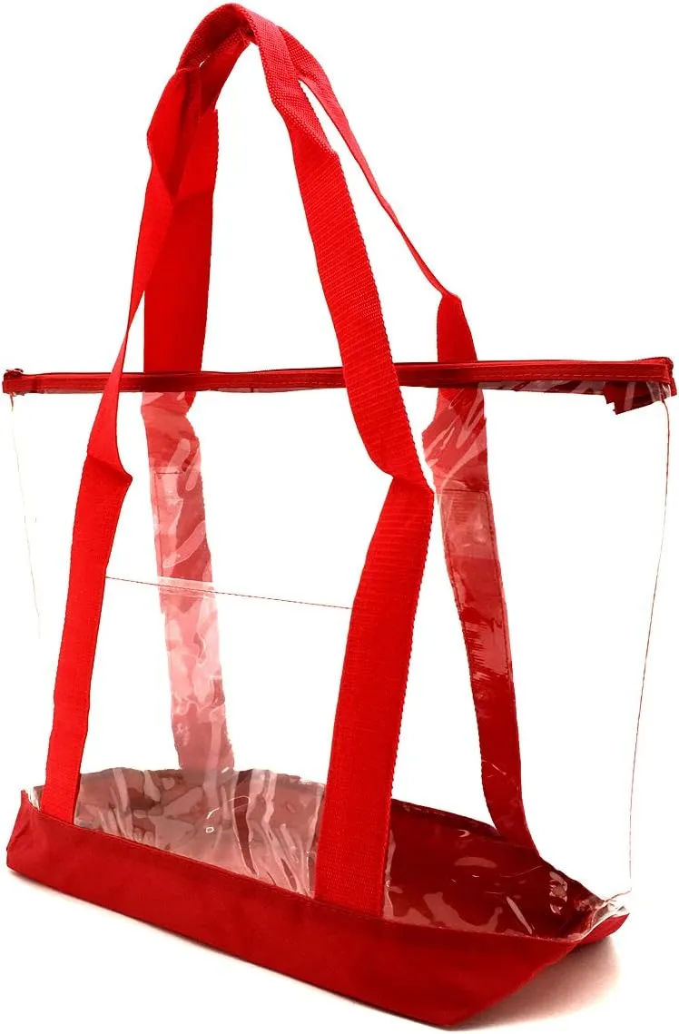 Clear PVC Zipper Tote Bag/Security Clear Tote Bag/Work Tote Bag (Red)