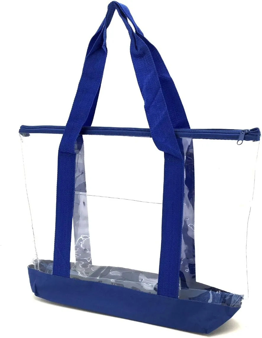 Clear PVC Zipper Tote Bag/Security Clear Tote Bag/Work Tote Bag (Royal Blue)