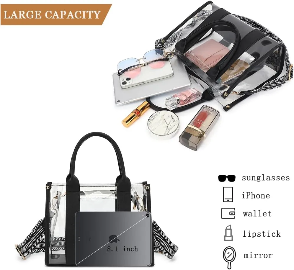 Clear Tote Bag Stadium Approved Crossbody Clear Bag for Stadium Events Clear Purse Handbag for Women with Adjustable Strap