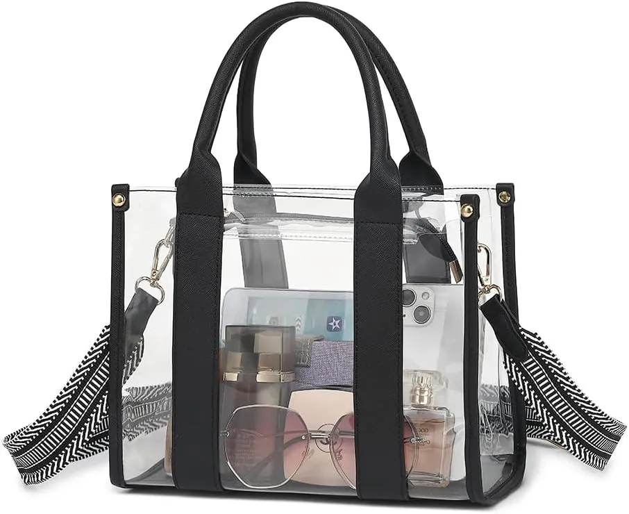 Clear Tote Bag Stadium Approved Crossbody Clear Bag for Stadium Events Clear Purse Handbag for Women with Adjustable Strap