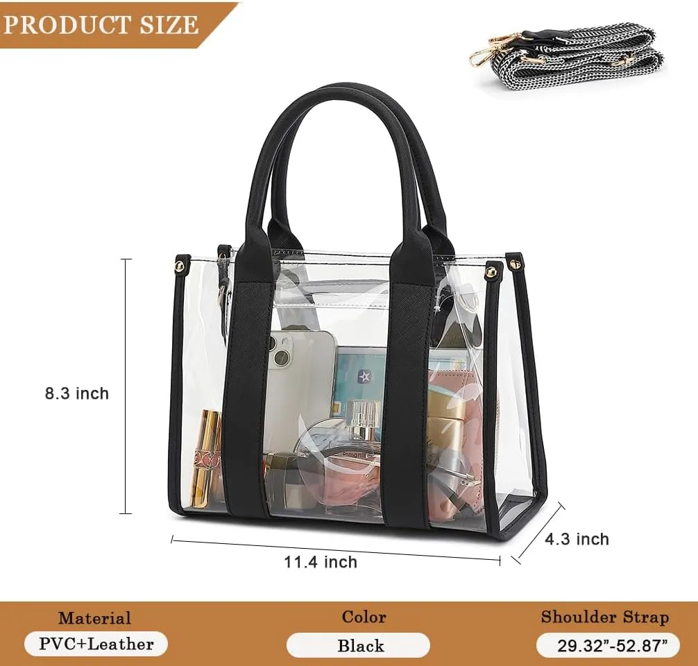 Clear Tote Bag Stadium Approved Crossbody Clear Bag for Stadium Events Clear Purse Handbag for Women with Adjustable Strap