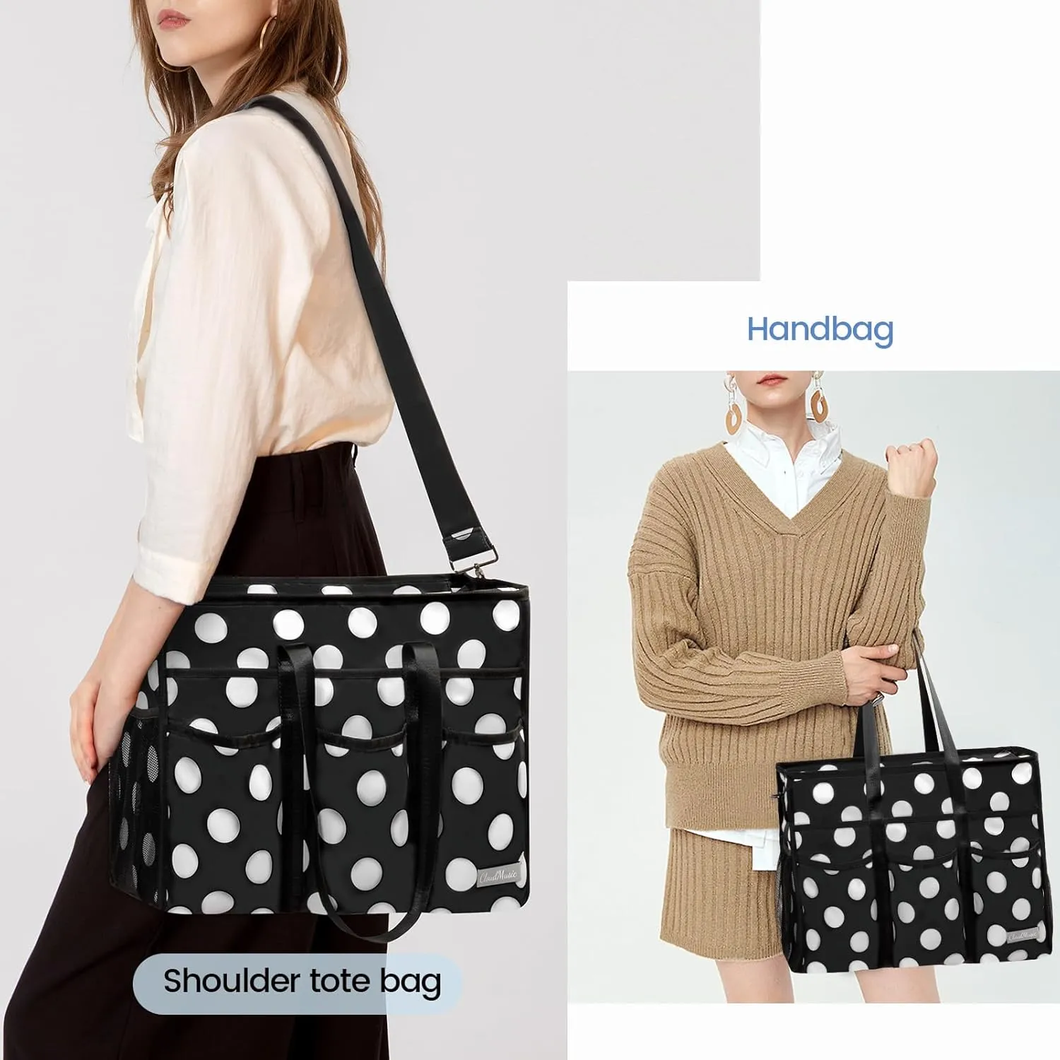 CLOUDMUSIC Large Tote Bag For Women Travel Nurse Teacher Work Waterpoof With Zipper Utility Everything Bags