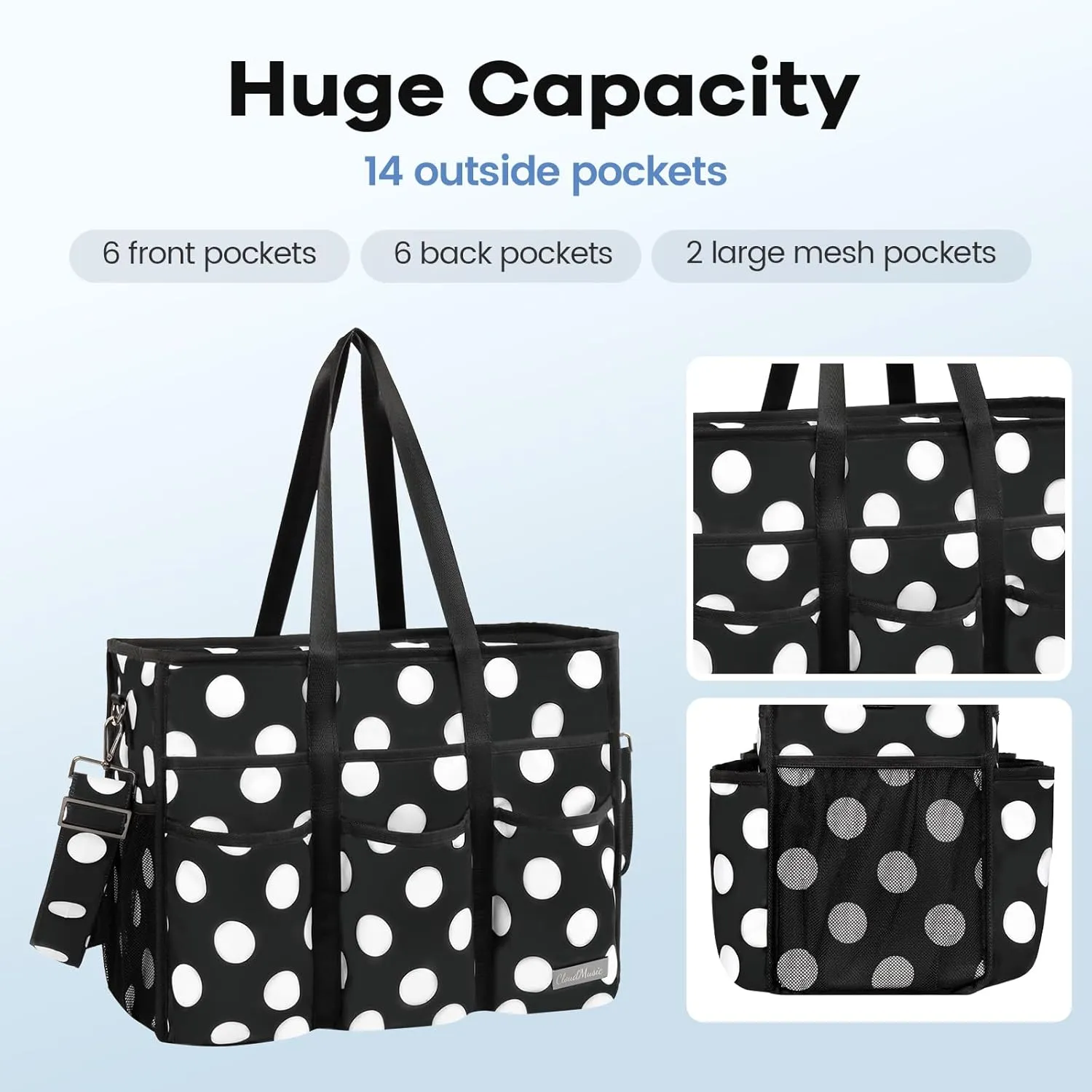 CLOUDMUSIC Large Tote Bag For Women Travel Nurse Teacher Work Waterpoof With Zipper Utility Everything Bags