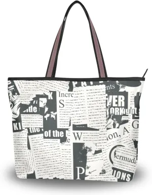 Collage Newspaper Fashion Shoulder Bags Tote Bags Handbags For Women, L