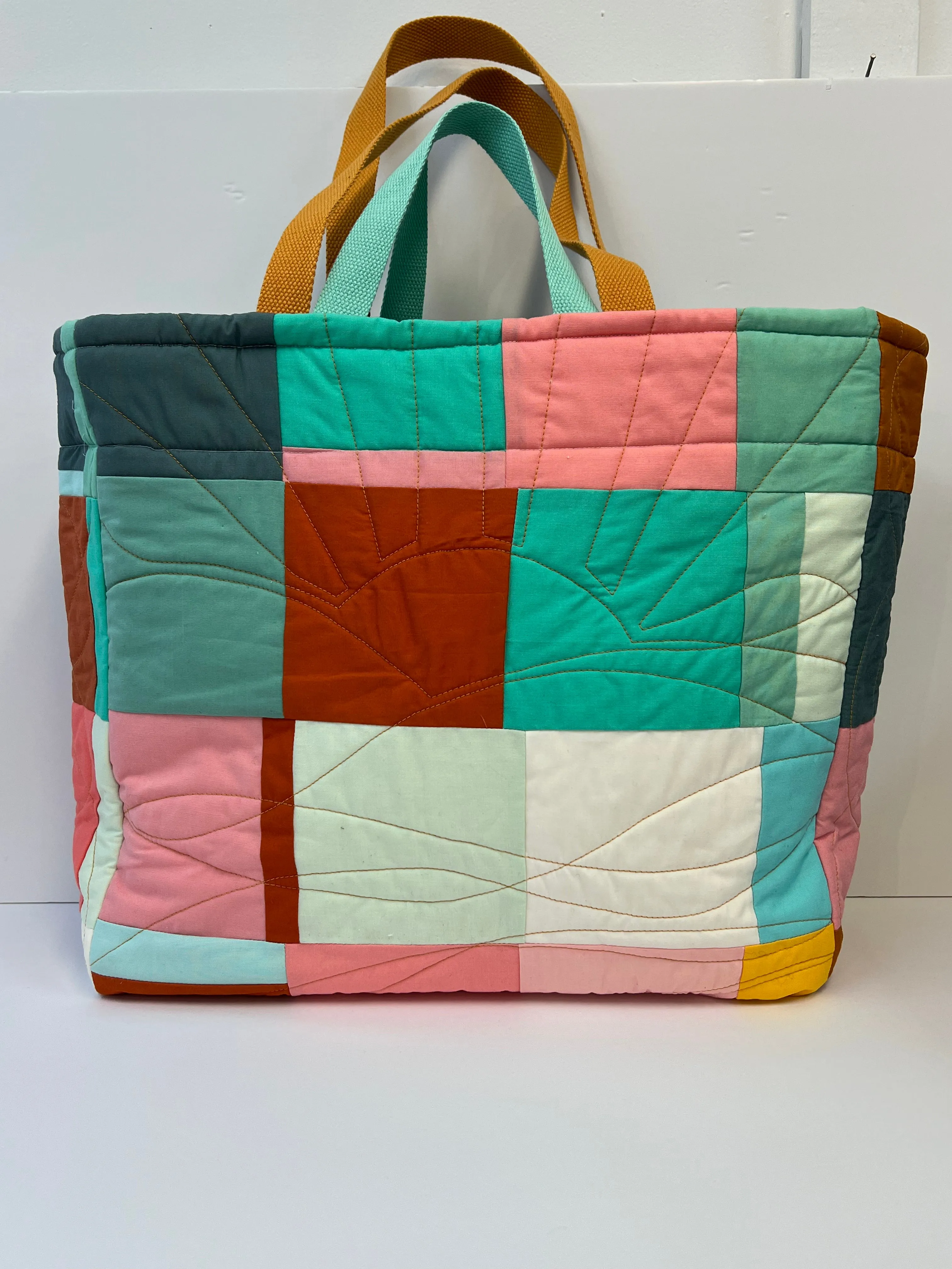 Colour Work Quilted Tote Bag, Patchwork Quilted Tote