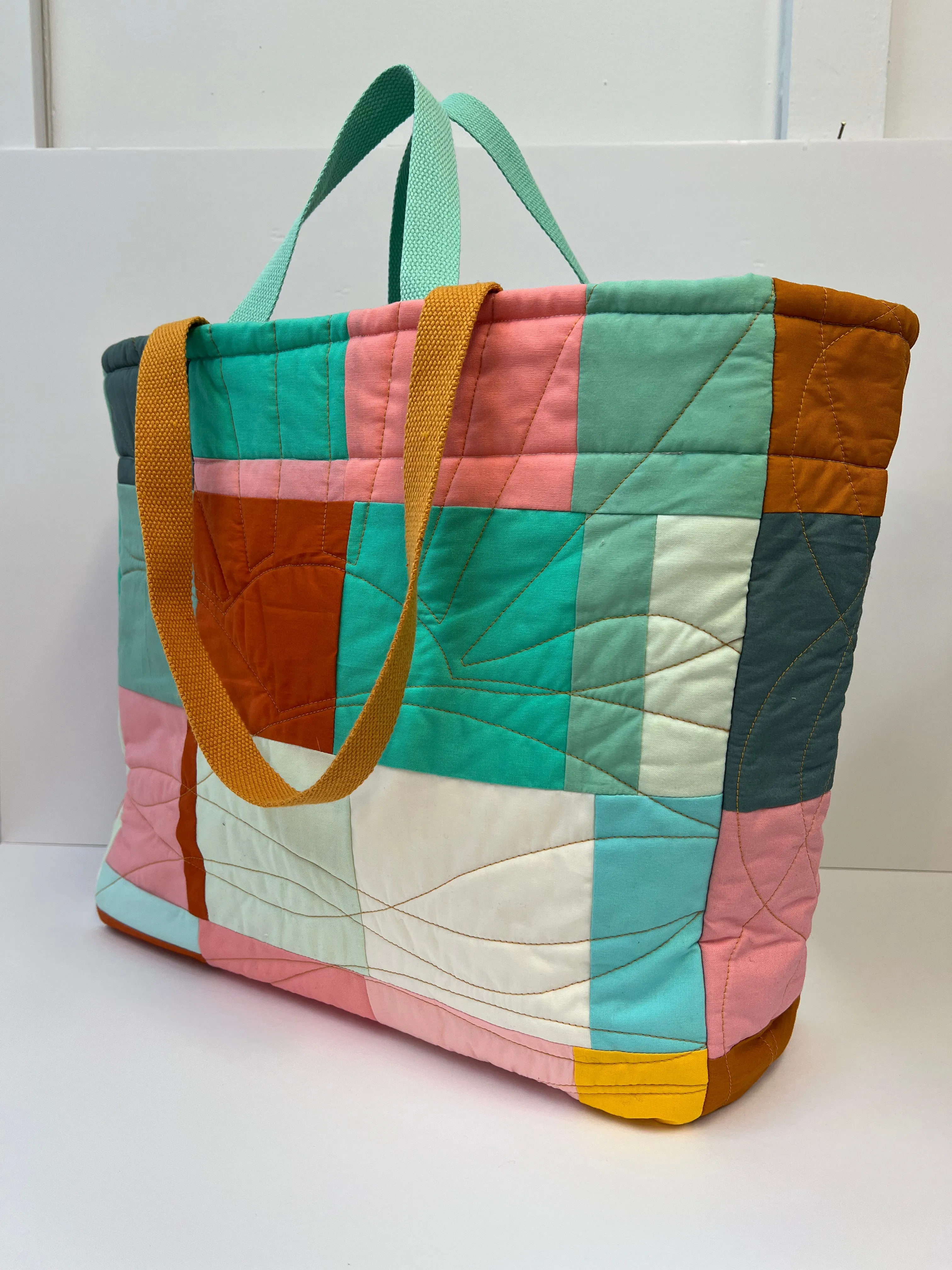 Colour Work Quilted Tote Bag, Patchwork Quilted Tote