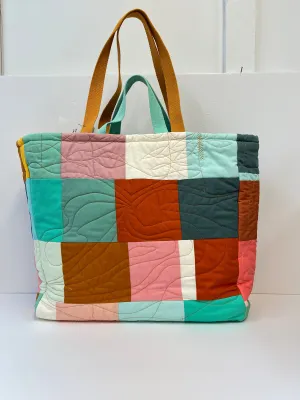 Colour Work Quilted Tote Bag, Patchwork Quilted Tote