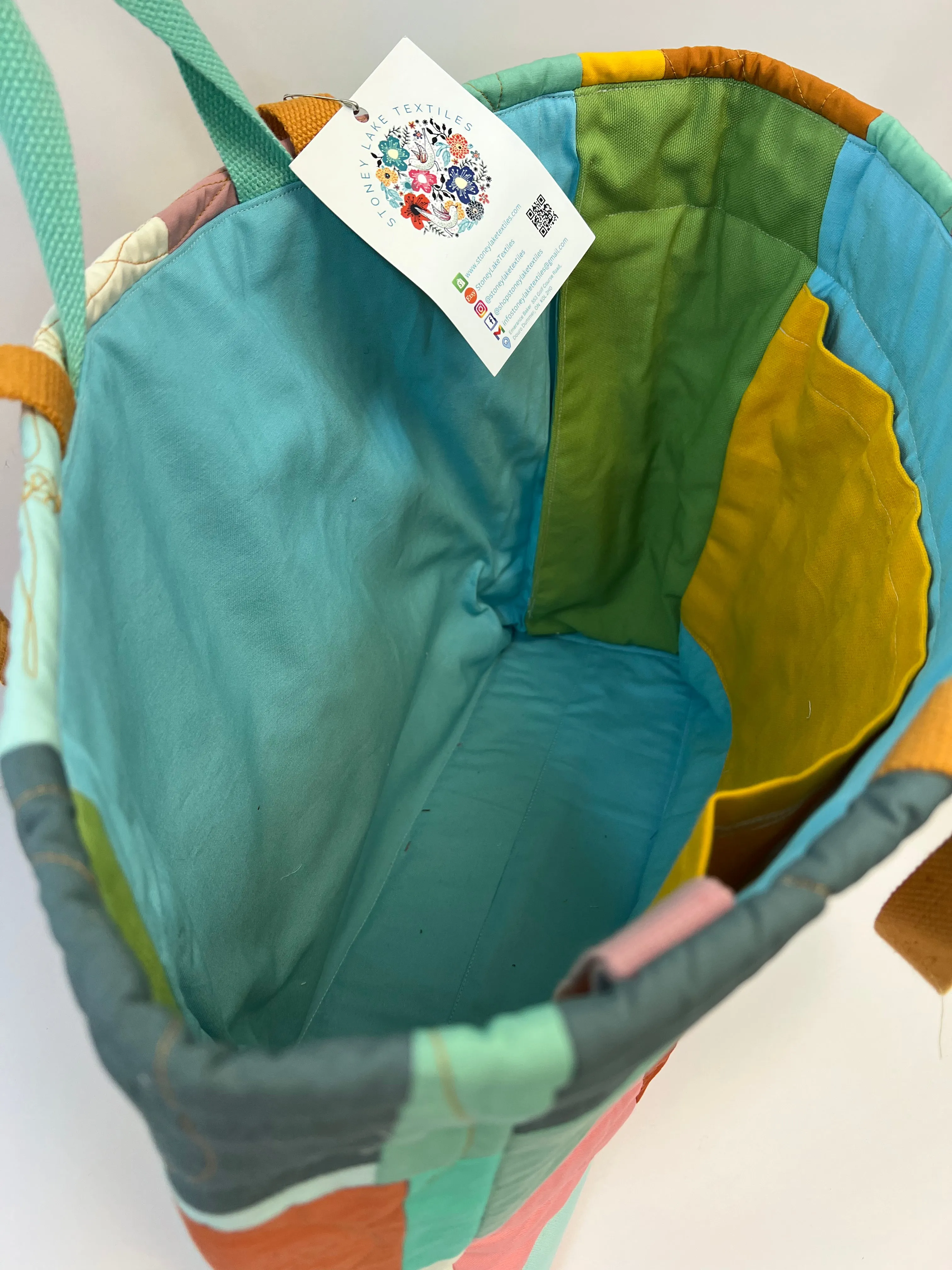 Colour Work Quilted Tote Bag, Patchwork Quilted Tote