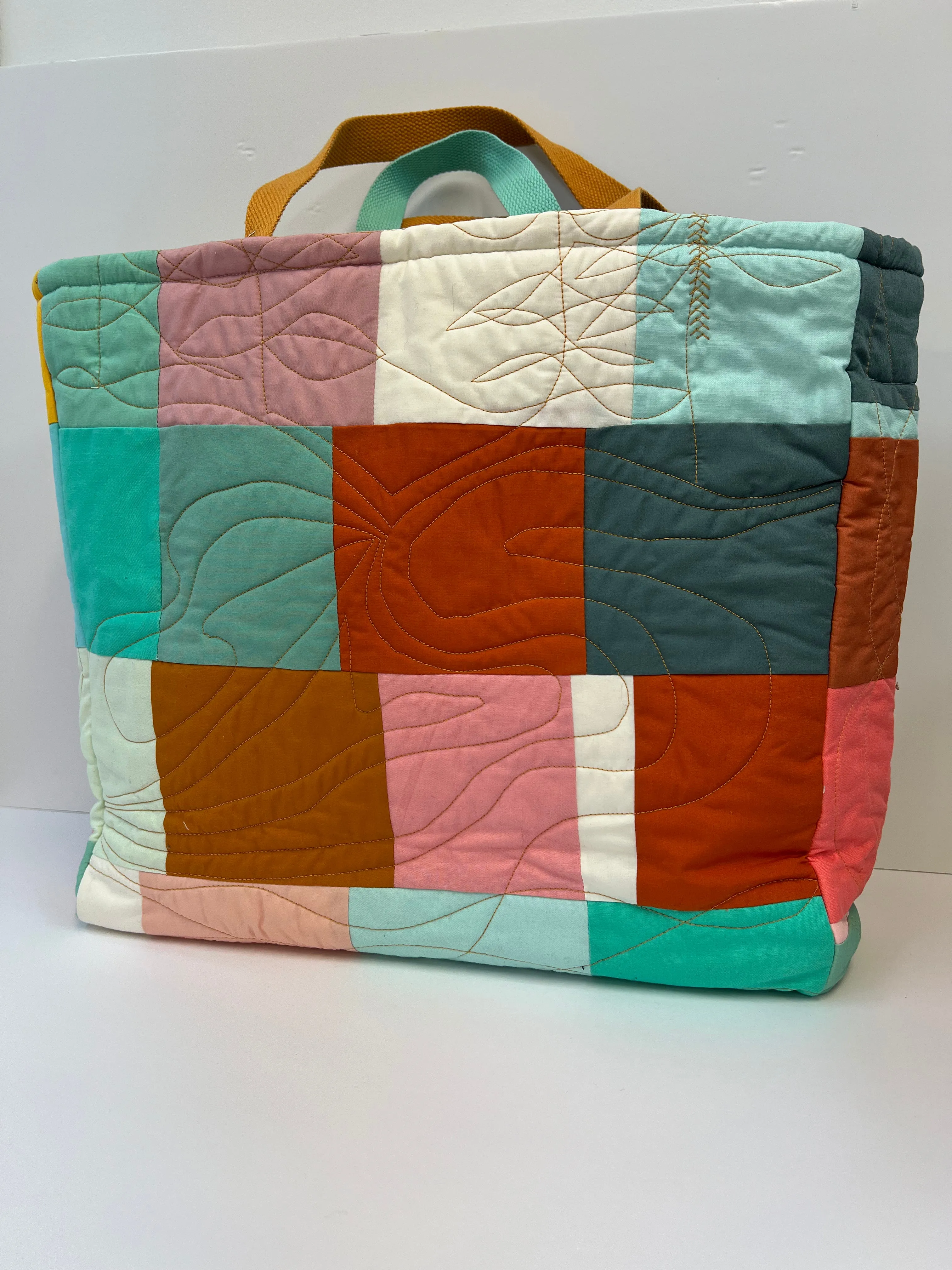 Colour Work Quilted Tote Bag, Patchwork Quilted Tote
