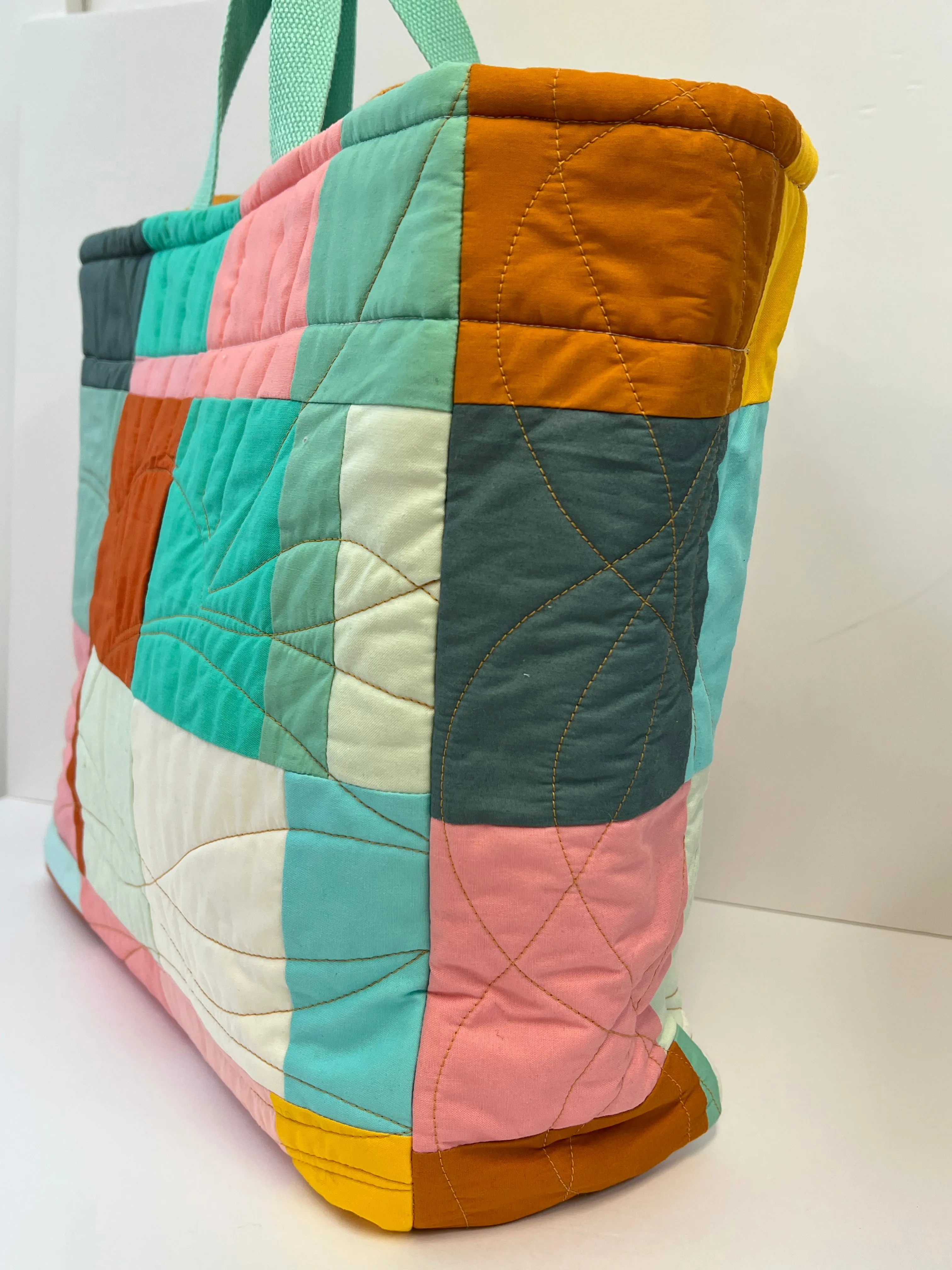 Colour Work Quilted Tote Bag, Patchwork Quilted Tote